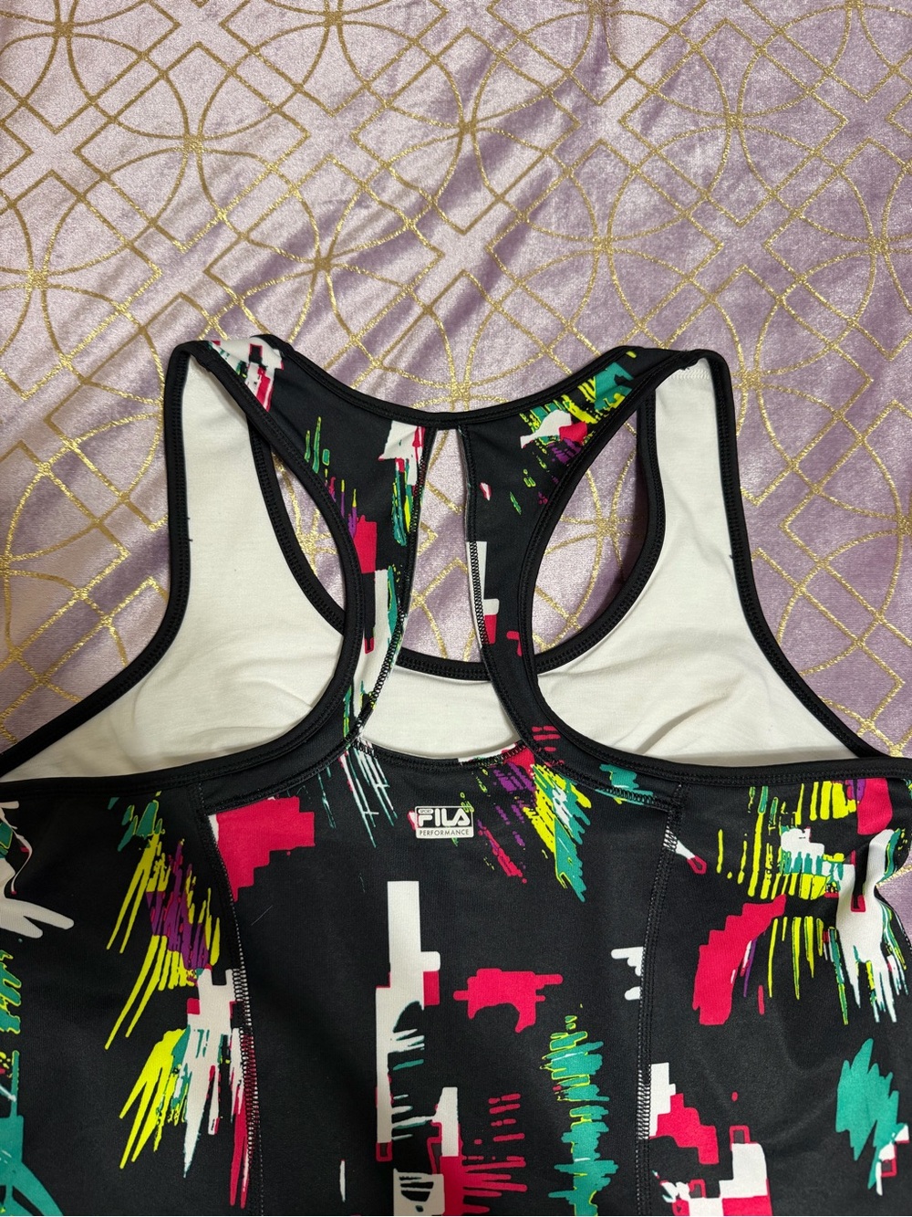 💥 WOMENS FILA Racerback Athletic Tank with Neon Abstract Print - Picture 10 of 10